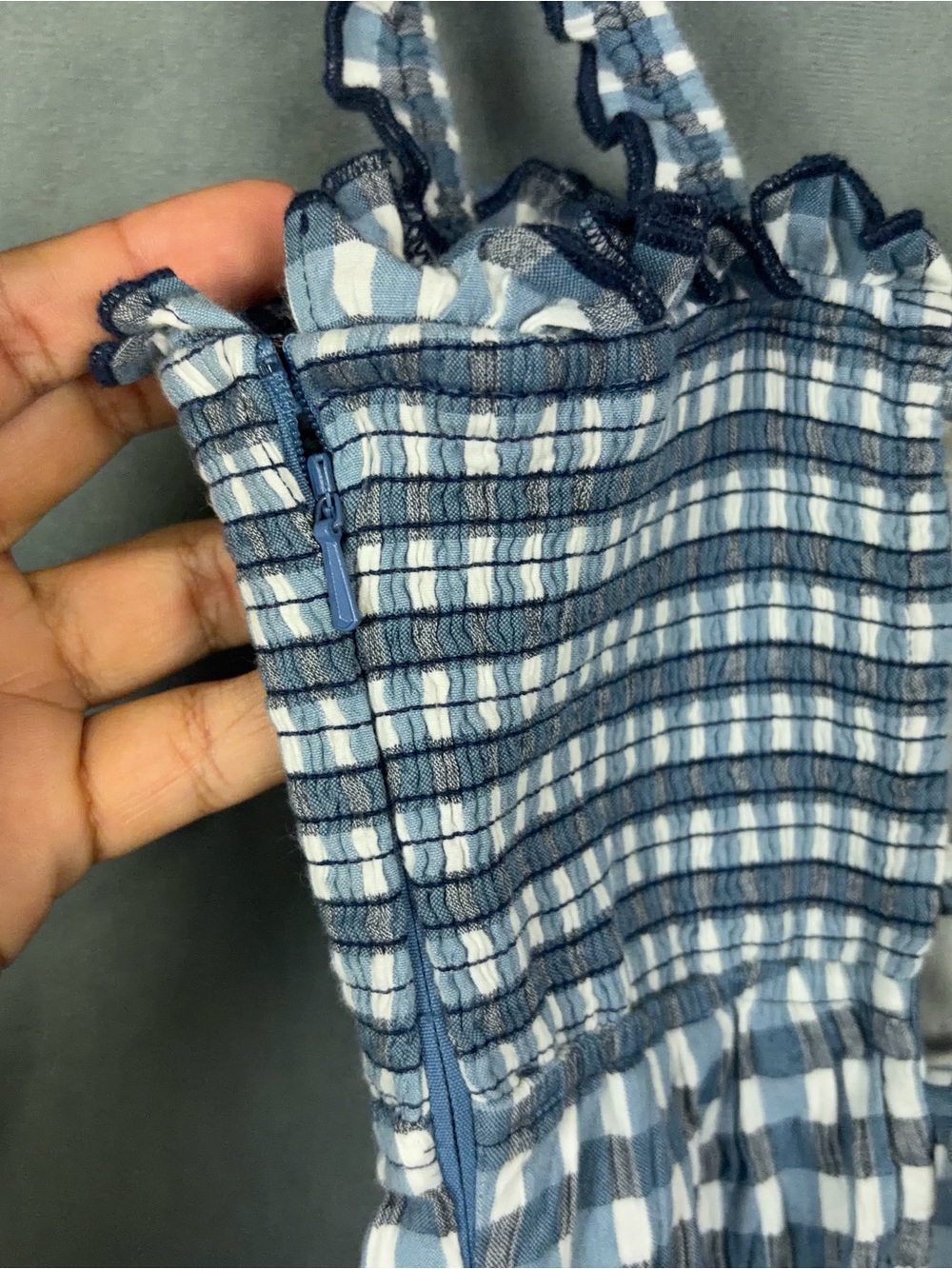 Free People Lucinda Gingham Midi Dress Size Large Blue Check Cottage Coastal NWT - Picture 12 of 14
